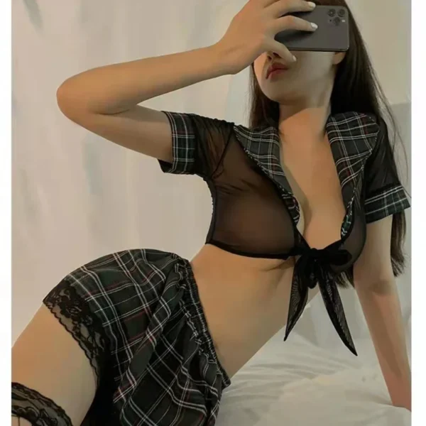 Cosplay Lingerie School Student Uniform Role Play Costume Women Cute Mini Skirt Tight Blouse Set Porn College Girl Sex Shirts - Image 3