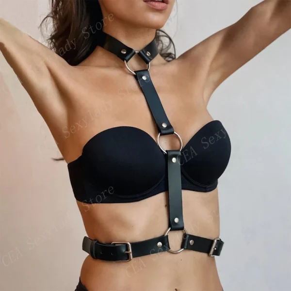 Women Body Bondage Chest Sexy Leather Harness Bra Cage Harness BDSM Goth Waist Belt Straps Suspenders Thigh Garters Lingerie Sek - Image 6