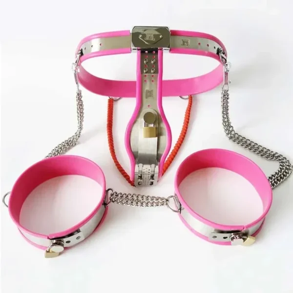 Female Y Type Chastity Belt Pants+Thigh Ring Cuffs 2pcs/Set Bdsm Bondage Stainless Steel Chastity Device Sex Toys For Womans - Image 4