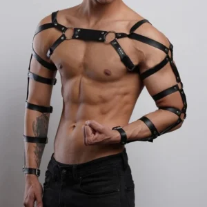 Male Leather Lingerie Sexual Chest Harness Fetish Men Body Bondage Cage Shoulder Harness Strap Erotic Gay Clothing for Adult Sex