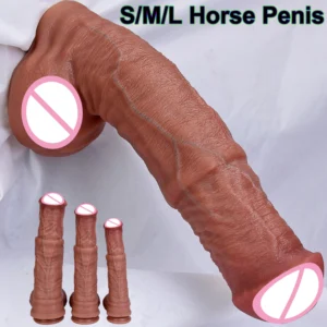 S/M/L Realistic Soft Huge Animal Dildo Silicone Black Horse Genitals Penis Masturbation Suction Cup Dick Woman Man Anal Sex Toy