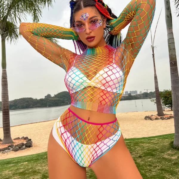 Erotic Sex Costume Womens Lingerie Cosplay Rainbow Two-piece Set Bodysuit Fantasia Sexys Feminina Erotic Sheer Underwear Set - Image 4