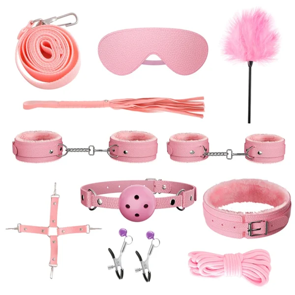 Sex Toys BDSM Bondage Kits Genuine Leather Restraint Set Handcuffs Collar Gag Vibrators Sex Toys For Women Couples Adult Games - Image 4