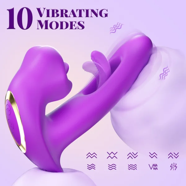 2 in 1 Realistic Lips Clitoris Vibrator for Woman G Spot Sex Toy with 10 Flapping Vibrating and Licking Tongue Modes Masturbator - Image 2