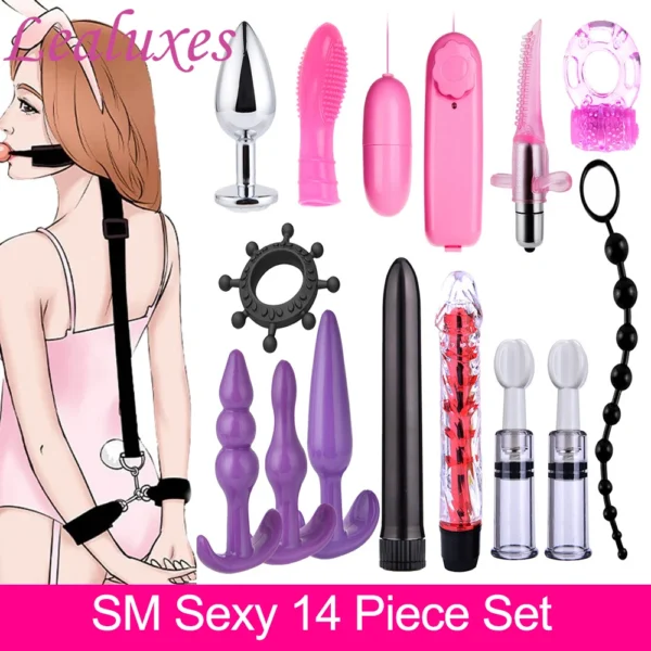 BDSM Kits Exotic Bed Bondage Set Exotic Sex Toys For Adults Games Leather Handcuffs Whip Gag Nipple Clamps Women Sex Products