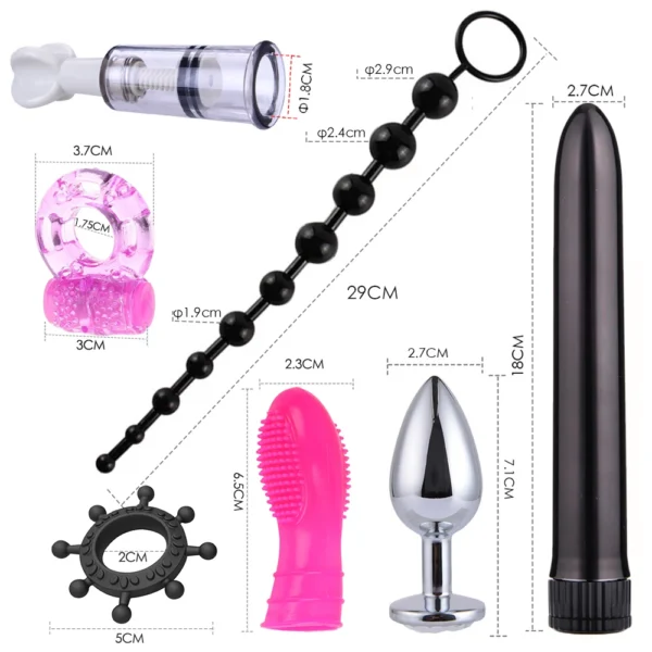 Bdsm SexLove Kits Female Handcuff Whip Mouth Gag Anal Bead Butt Plug Adult Game Props Bondage Restraint Kit Bullet Vibrator - Image 3