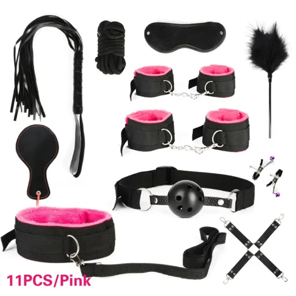 BDSM Kits Exotic Bed Bondage Set Exotic Sex Toys For Adults Games Leather Handcuffs Whip Gag Nipple Clamps Women Sex Products - Image 2