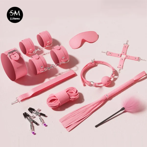Sex Toys BDSM Bondage Kits Genuine Leather Restraint Set Handcuffs Collar Gag Vibrators Sex Toys For Women Couples Adult Games - Image 2