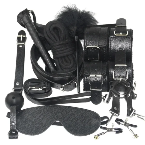 Sexy Leather BDSM Kits Handcuffs Nipple Clamps Whip Spanking Plush Sex Bondage Set Handcuffs Sex Games Sex Toys for Women Men - Image 6