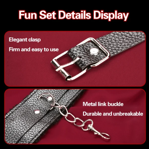Blindfold 10Pcs/Set Sexual Bondage Handcuff Whip Adult Couple Sex Toys Tools Set Erotic Sex Toys For Adult Leather BDSM Kits - Image 4