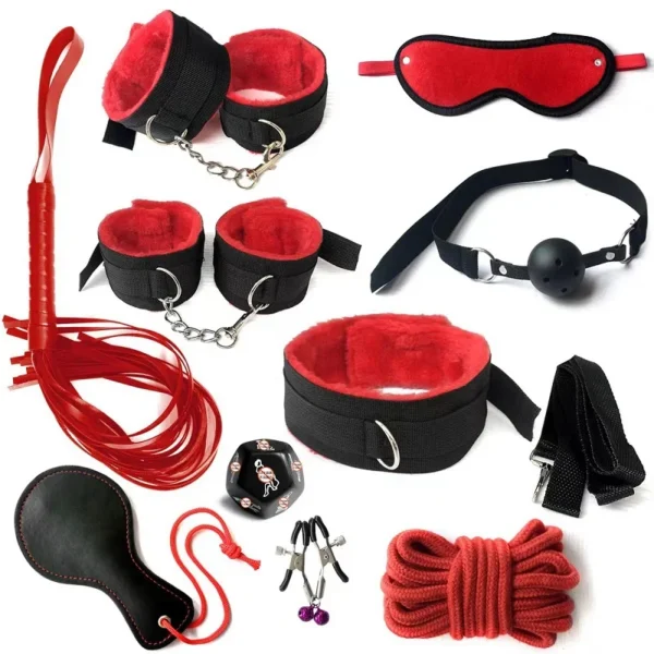 10PC BDSM Bed Restraints Sex Toy Kits Handcuffs 18+ Adult Sex Game Sexy Suit Nipple Clipper Mouth Gag Whip Sex Feather Soft SM ﻿ - Image 2