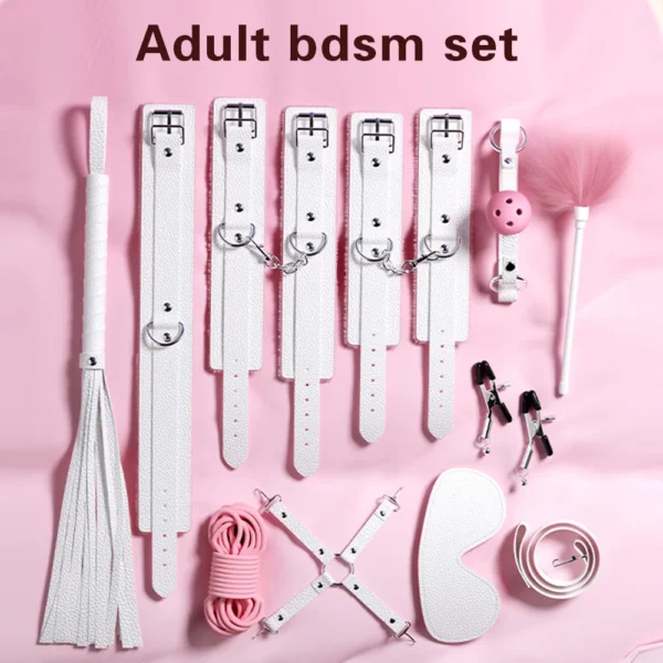 Sex Toys for Women 10Pcs/Set Sexual Bondage Handcuff Whip Adult Couple Sex Toys Tools Set Erotic For Adult Leather BDSM Kits - Image 5
