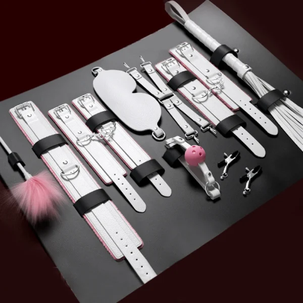 Sex Toys for Women 10Pcs/Set Sexual Bondage Handcuff Whip Adult Couple Sex Toys Tools Set Erotic For Adult Leather BDSM Kits - Image 4