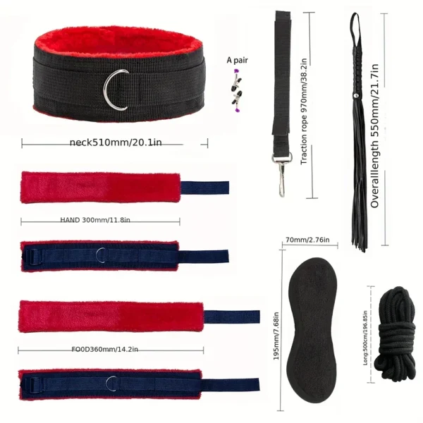13pcs Black Wolf set sex toy couple sex toy Handcuffs Leather whip nipple clip tail anal plug couple toy - Image 4