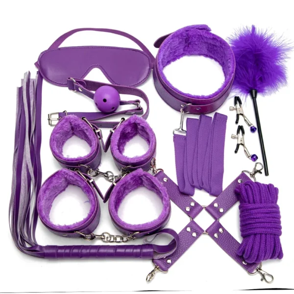 Sexy Leather BDSM Kits Handcuffs Nipple Clamps Whip Spanking Plush Sex Bondage Set Handcuffs Sex Games Sex Toys for Women Men - Image 5