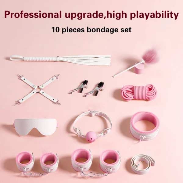Sex Toys for Women 10Pcs/Set Sexual Bondage Handcuff Whip Adult Couple Sex Toys Tools Set Erotic For Adult Leather BDSM Kits - Image 6