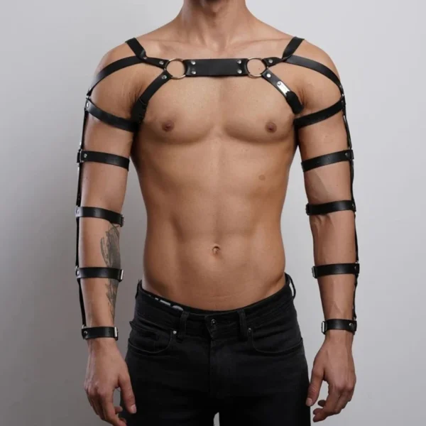 Male Leather Lingerie Sexual Chest Harness Fetish Men Body Bondage Cage Shoulder Harness Strap Erotic Gay Clothing for Adult Sex - Image 3