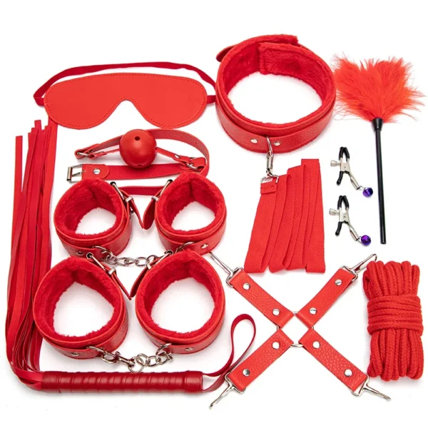 Sexy Leather BDSM Kits Handcuffs Nipple Clamps Whip Spanking Plush Sex Bondage Set Handcuffs Sex Games Sex Toys for Women Men - Image 4