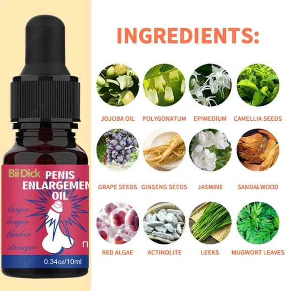 Penis Permanent Thickening, Growth Enlargement Massage Men's Cock Erection Lubricant Lncrease XXL Plant Extracts Massage Oil - Image 5