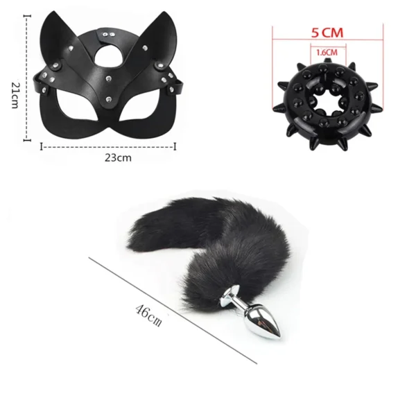 13pcs Black Wolf set sex toy couple sex toy Handcuffs Leather whip nipple clip tail anal plug couple toy - Image 3