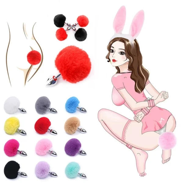 Cosplay Erotic Sex Toys for Women Adults Sex Game Metal Plush Rabbit Tail Anal Plug Prostate Massager Butt Plug Rabbit Ear BDSM - Image 2