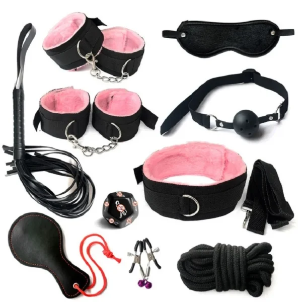 10PC BDSM Bed Restraints Sex Toy Kits Handcuffs 18+ Adult Sex Game Sexy Suit Nipple Clipper Mouth Gag Whip Sex Feather Soft SM ﻿ - Image 3