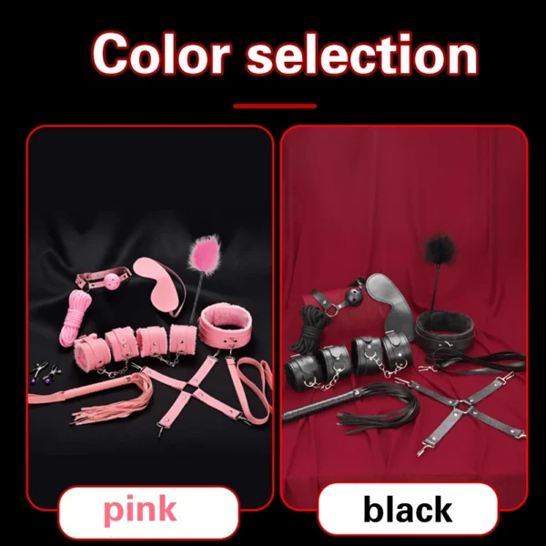 Blindfold 10Pcs/Set Sexual Bondage Handcuff Whip Adult Couple Sex Toys Tools Set Erotic Sex Toys For Adult Leather BDSM Kits - Image 3