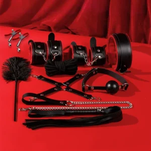 New BDSM Kits Bed Bondage Set Red&Black Exotic Sex Toys for Adults Games Leather Handcuffs Whip Gag Collar Women Sex Goods