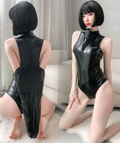 Alternative view of Black Bondage Lacquer PU Leather Bodysuit