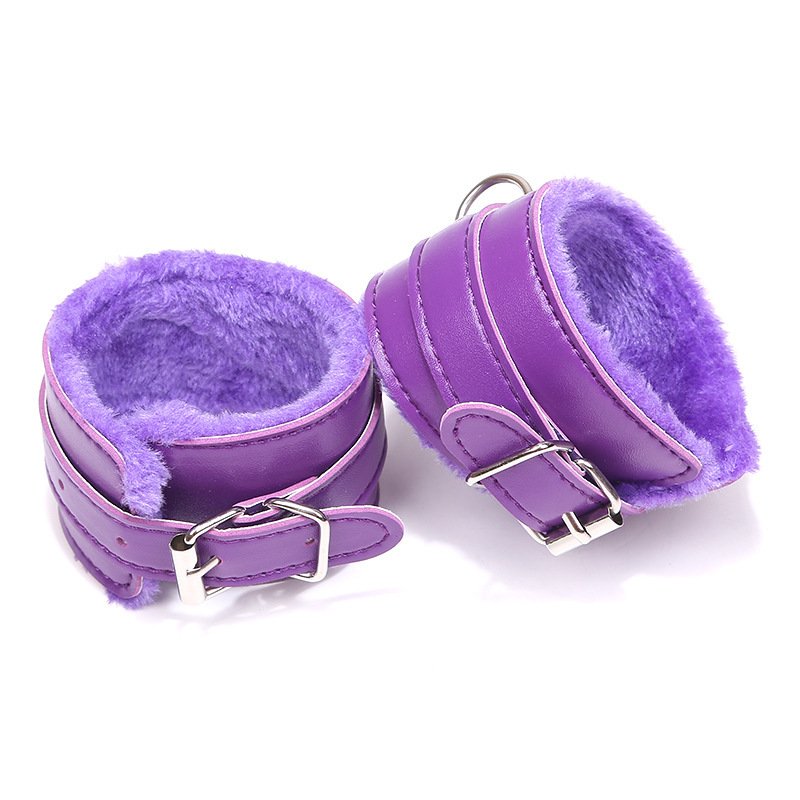 Boudoir Elegant Simple Plain Leather Plush Handcuffs - Image 2