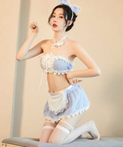 Alternative view of Sexy Lingerie Female Sexy Blue Grid Maid Maid Uniform Temptation