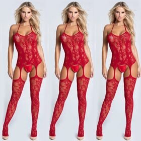 Jacquard Sexy Lingerie Temptation Ladies Transparent Hollow Vest-Style One-Piece Fishnet Stockings Net Shirt