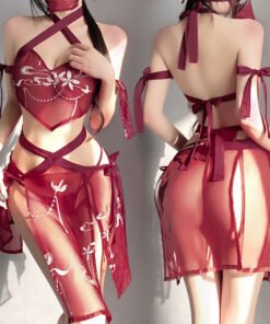 Chinese Ancient Style Sexy Lingerie Halter See-through Hanfu Apron Strap Uniform Suit Court
