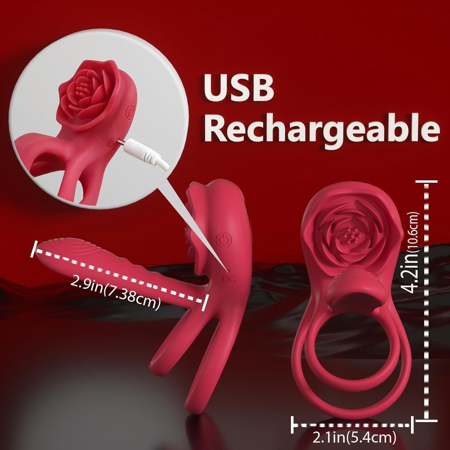 Double Vibrating Cock Ring With Rose Clitoral Stimulator - Image 2
