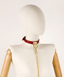 Brown Bondage Leather Collar With Chain Leash Bdsm  Slave Toys Fetish