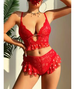 Alternative view of Sexy Red Love Valentine's Day Sexy Lingerie Lace Push Up Bra Panties Two-piece Set