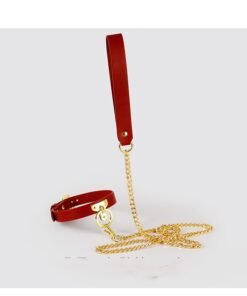 Alternative view of Brown Bondage Leather Collar With Chain Leash Bdsm  Slave Toys Fetish