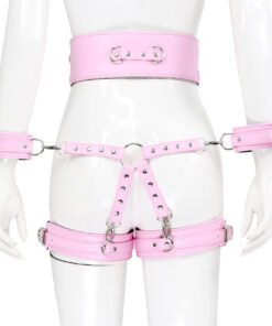 Alternative view of Leather Handcuffs Leg Cuffs With Waist Restraint Belt Toys