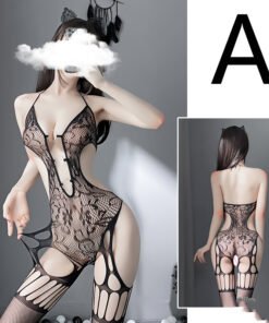 Alternative view of Sexy Lingerie Temptation Transparent Net Clothing One-piece Stocking Set