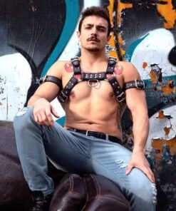 Alternative view of Men's Leather Chest Muscle Bondage Adjustable Party Shoulder Strap