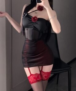 Sexy Lingerie Sexy Tube Top Pure Desire Mesh Contrast Color Flower Sheath Dress