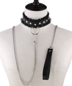 Fashion Beautiful Girl Wave Lace PU Bondage Hand Holding Rope Collar
