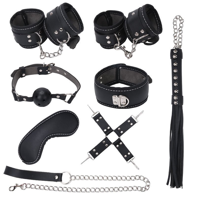 Ball Gag Sexy 7 Piece Set Training Bondage And Discipline Set Plush Leather Handcuffs Product Wholesale - Image 3